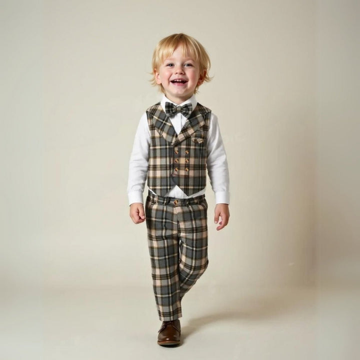 Boys 3-piece suit trousers waistband and button closure detail