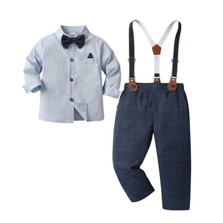 Boys wedding suit set featuring matching vest and accessories