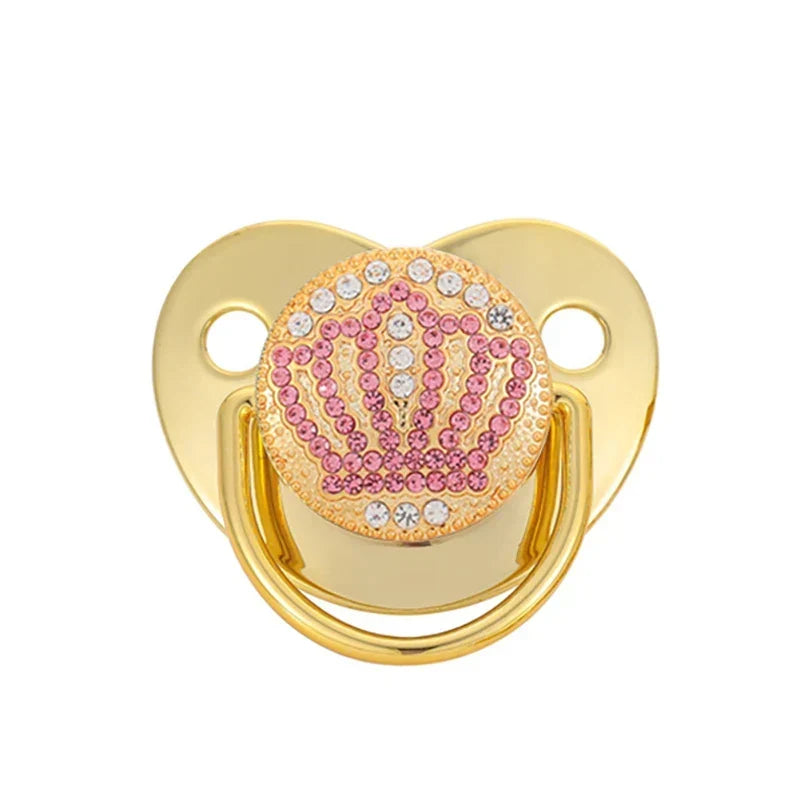 Gold baby silicone pacifier soother with crown crystal design