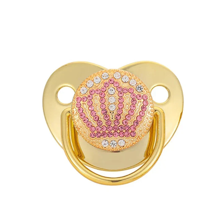 Gold baby silicone pacifier soother with crown crystal design