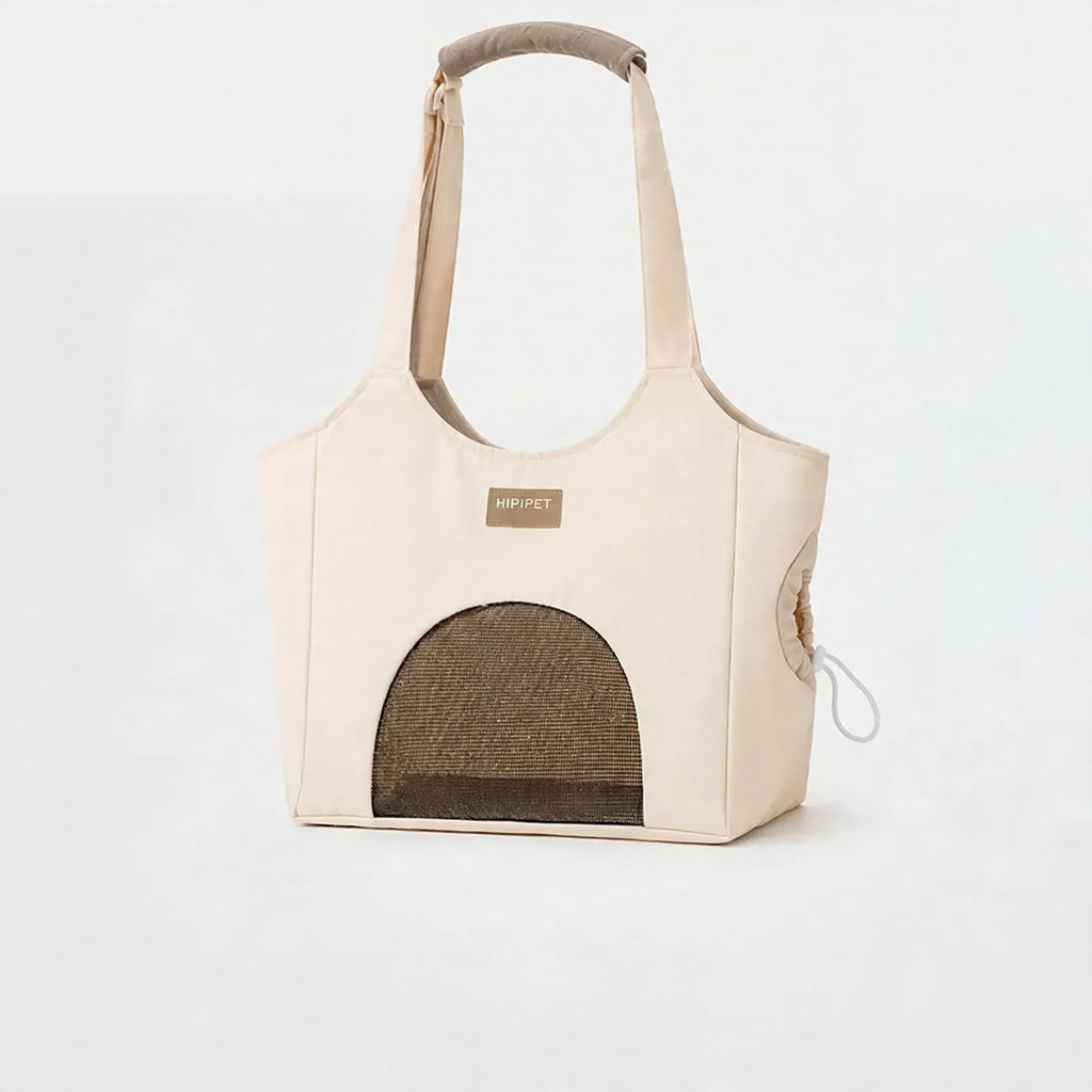 Miya White canvas pet carrier bag with mesh window