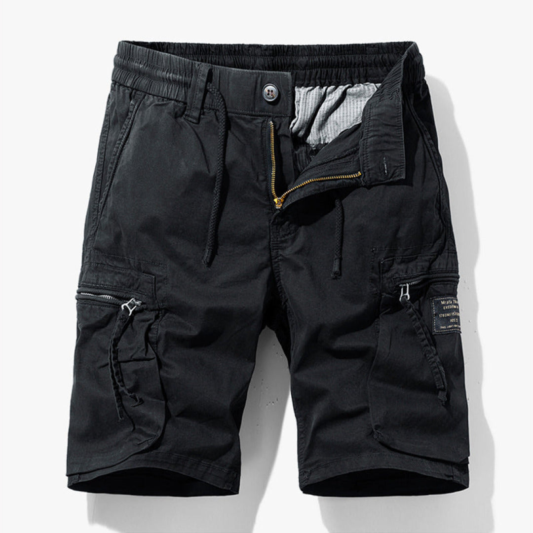 Side view of men relaxed fit cargo shorts in utility style for casual summer wear