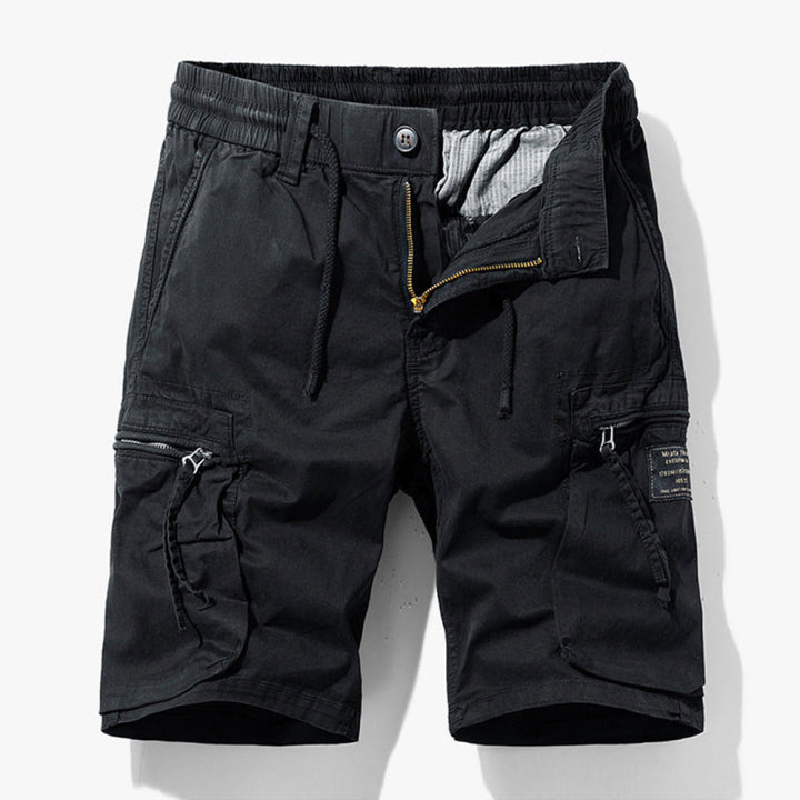 Side view of men relaxed fit cargo shorts in utility style for casual summer wear