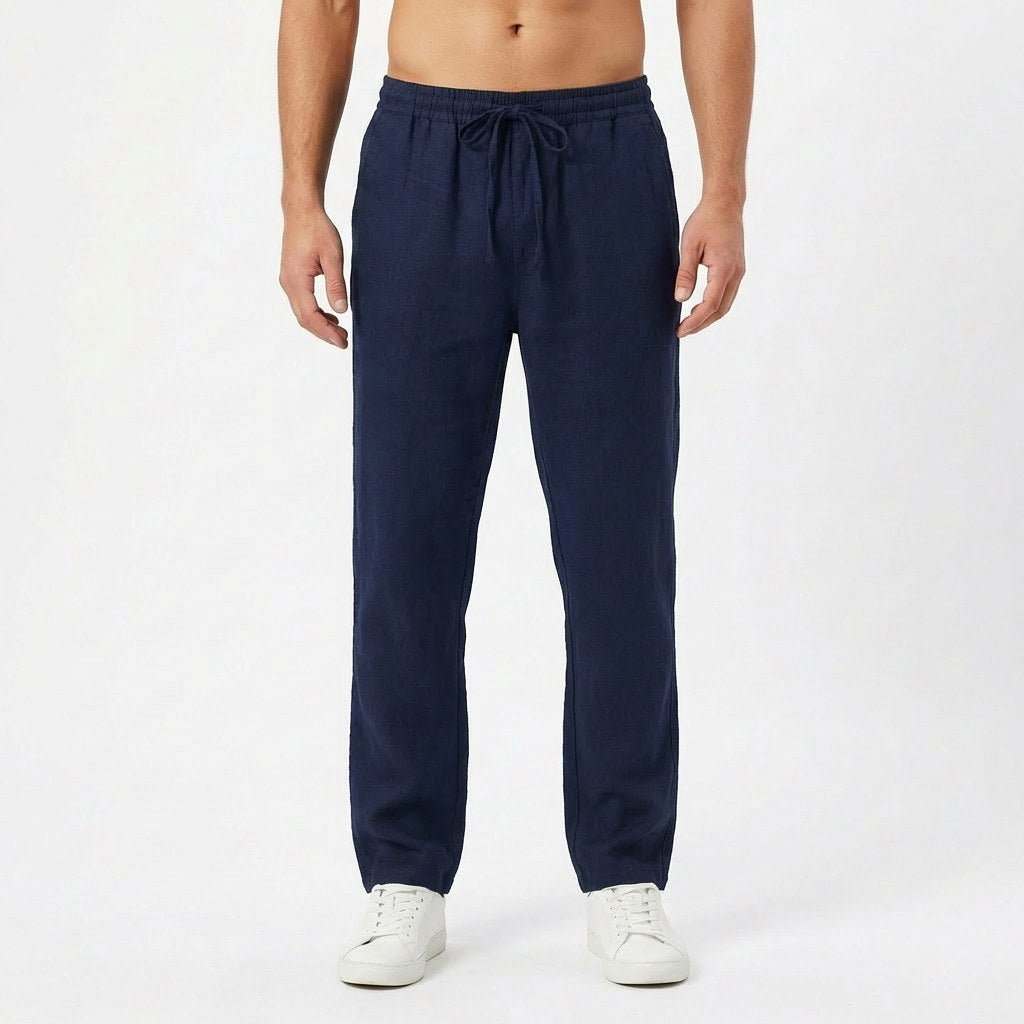 Back view of mens relaxed straight-leg trousers designed for comfortable casual wear
