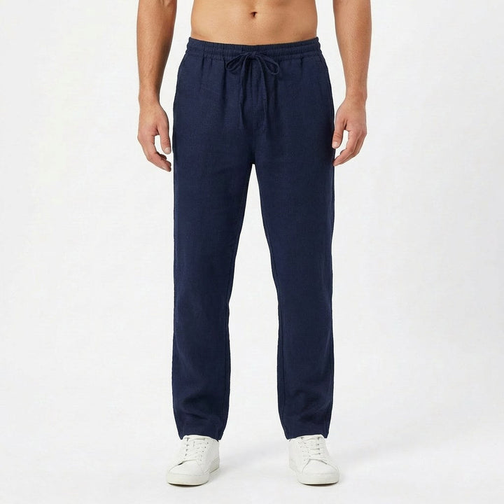 Back view of mens relaxed straight-leg trousers designed for comfortable casual wear