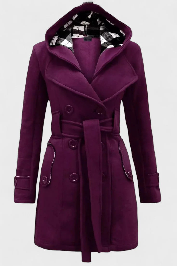 Vermilora | Women’s Double Breasted Hooded Belted Coat