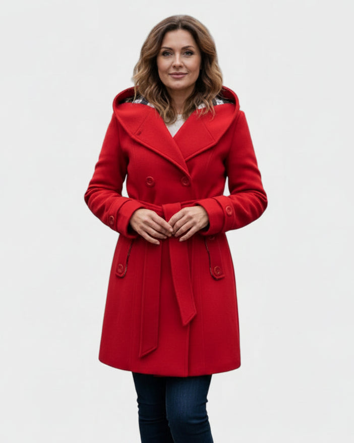 Vermilora | Women’s Double Breasted Hooded Belted Coat