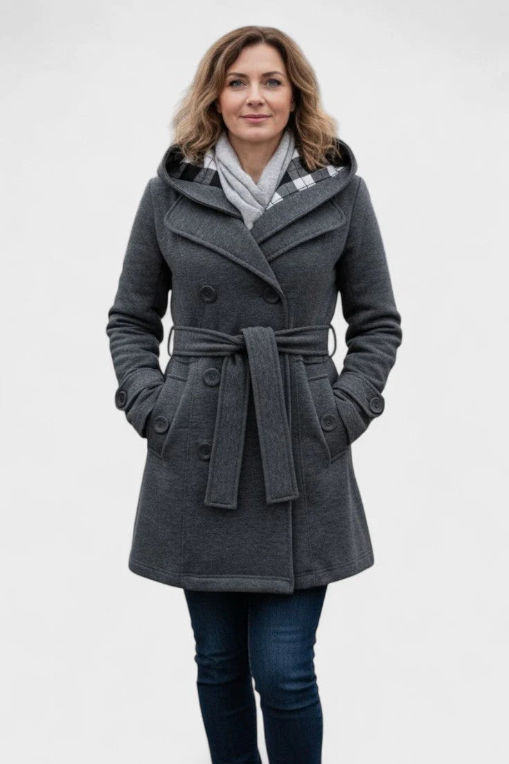 Vermilora | Women’s Double Breasted Hooded Belted Coat