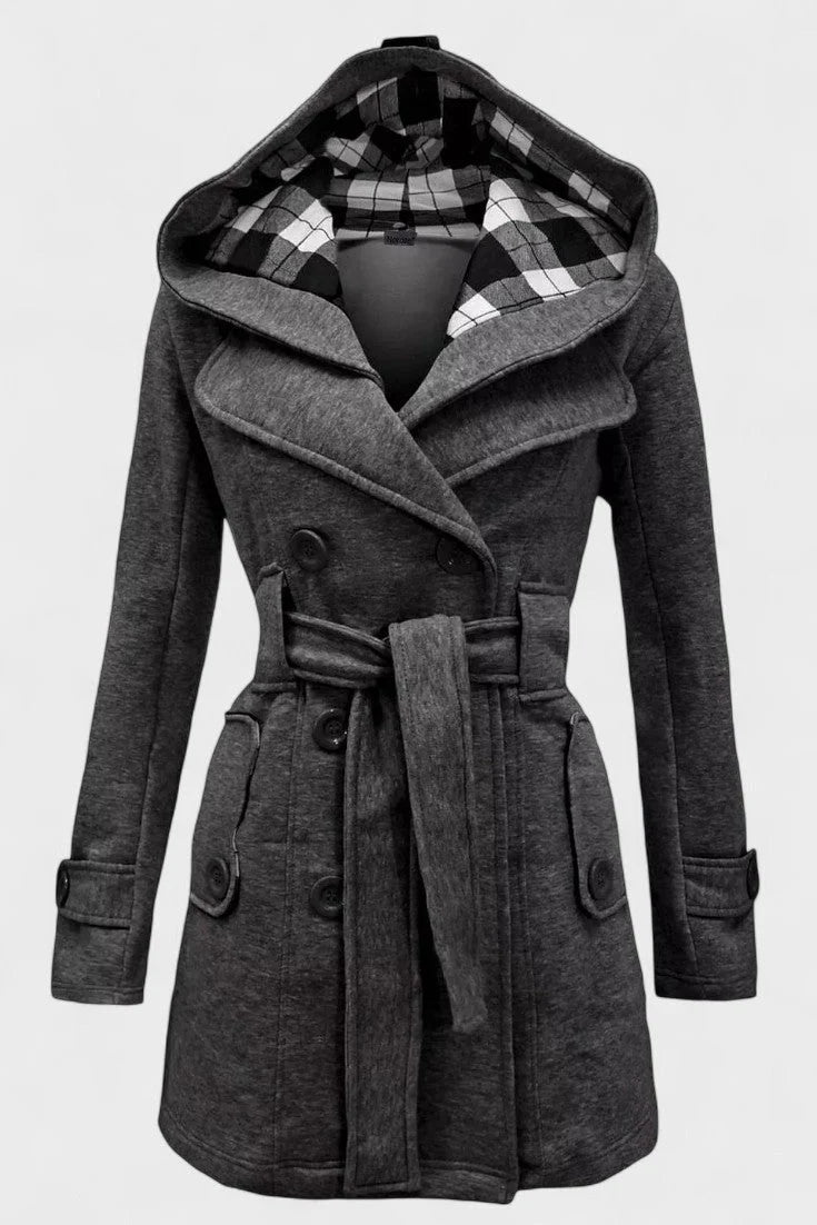 Vermilora | Women’s Double Breasted Hooded Belted Coat