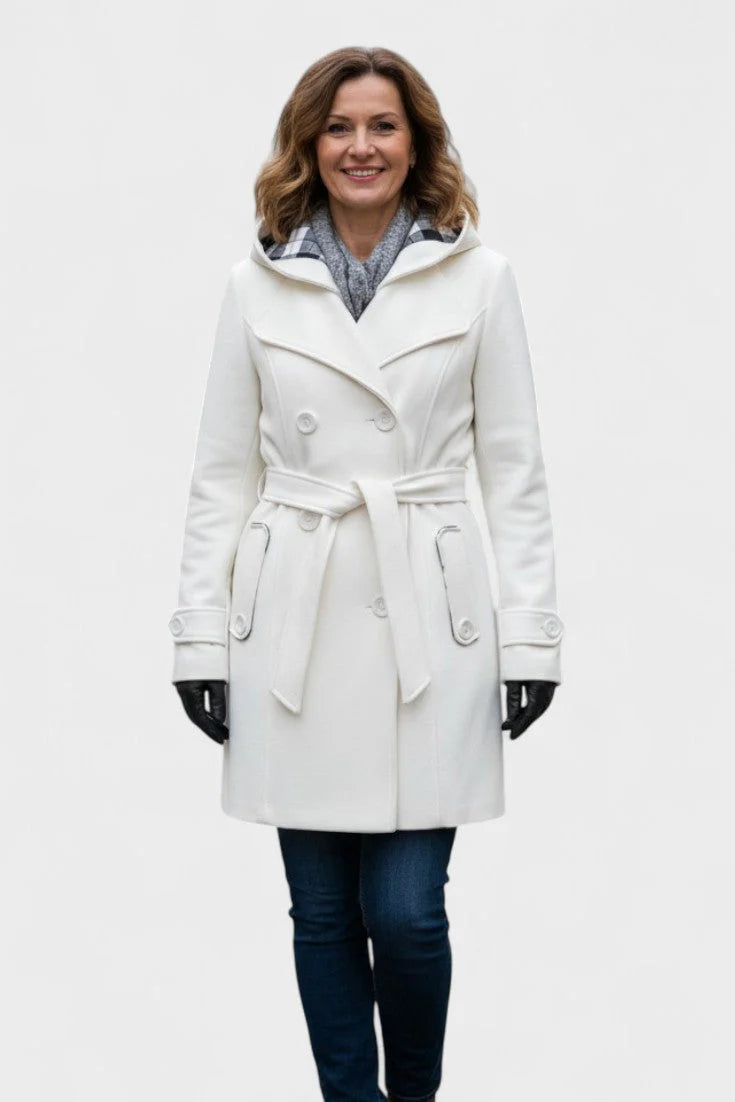Vermilora | Women’s Double Breasted Hooded Belted Coat