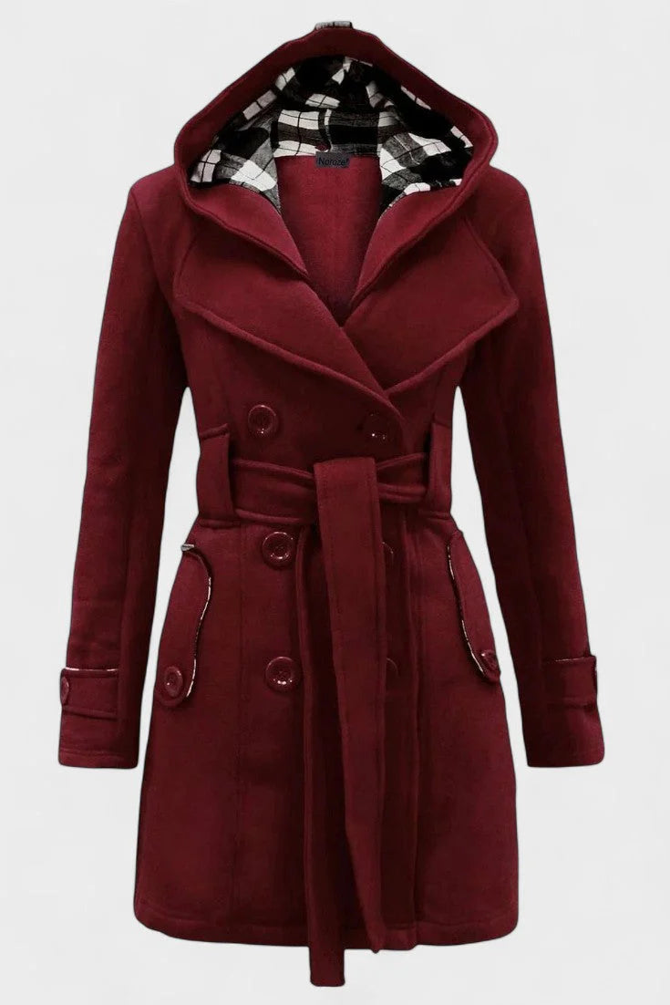 Vermilora | Women’s Double Breasted Hooded Belted Coat