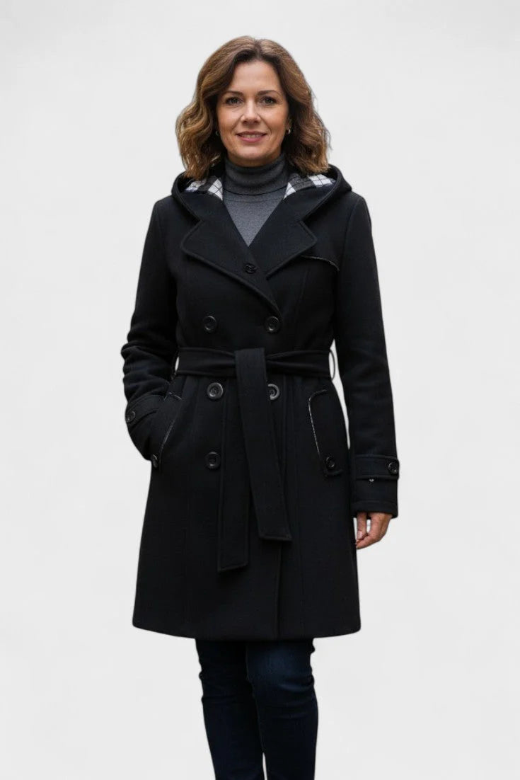 Vermilora | Women’s Double Breasted Hooded Belted Coat