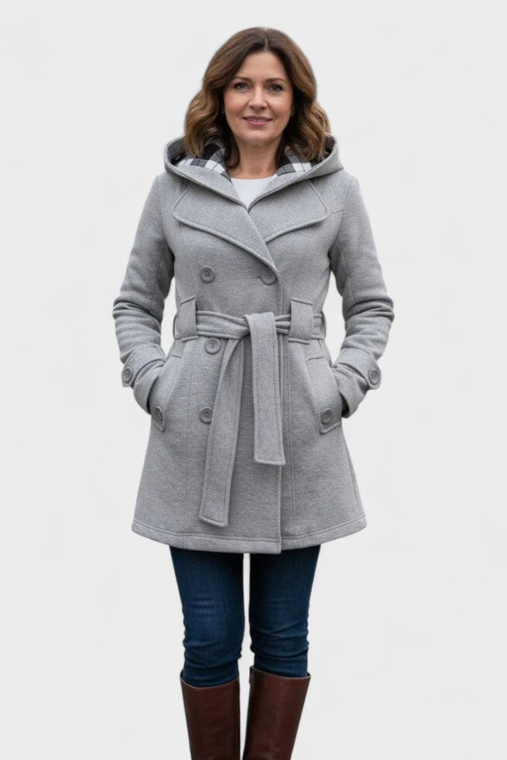 Vermilora | Women’s Double Breasted Hooded Belted Coat