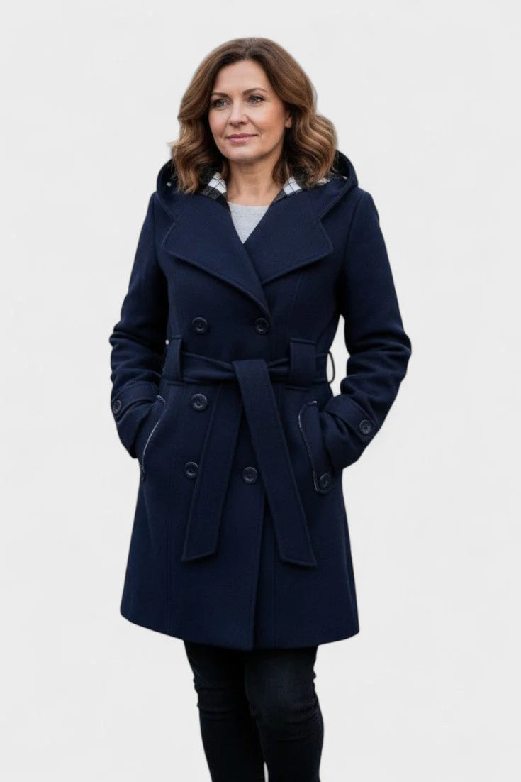 Vermilora | Women’s Double Breasted Hooded Belted Coat