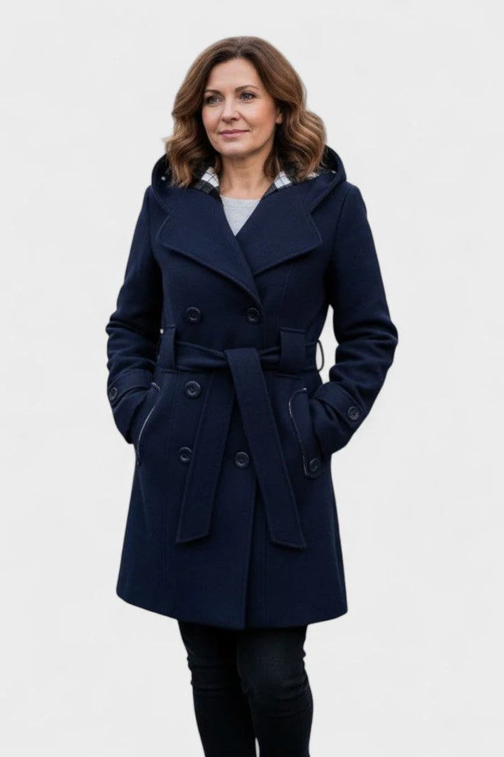 Vermilora | Women’s Double Breasted Hooded Belted Coat