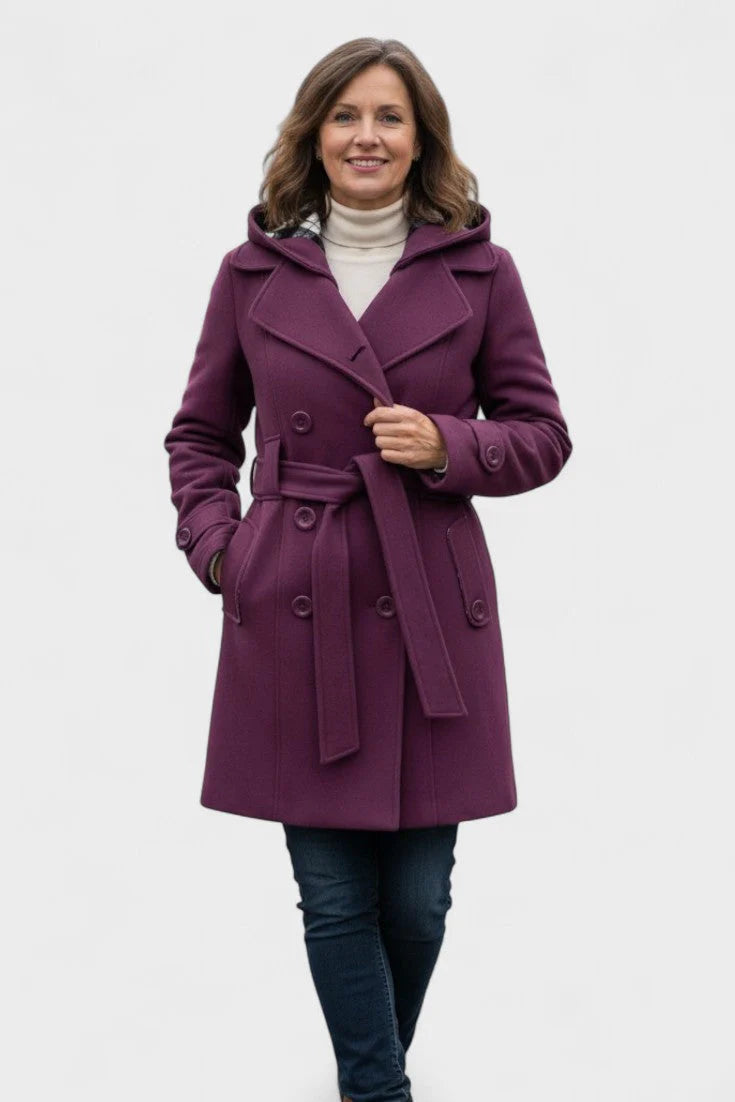 Vermilora | Women’s Double Breasted Hooded Belted Coat