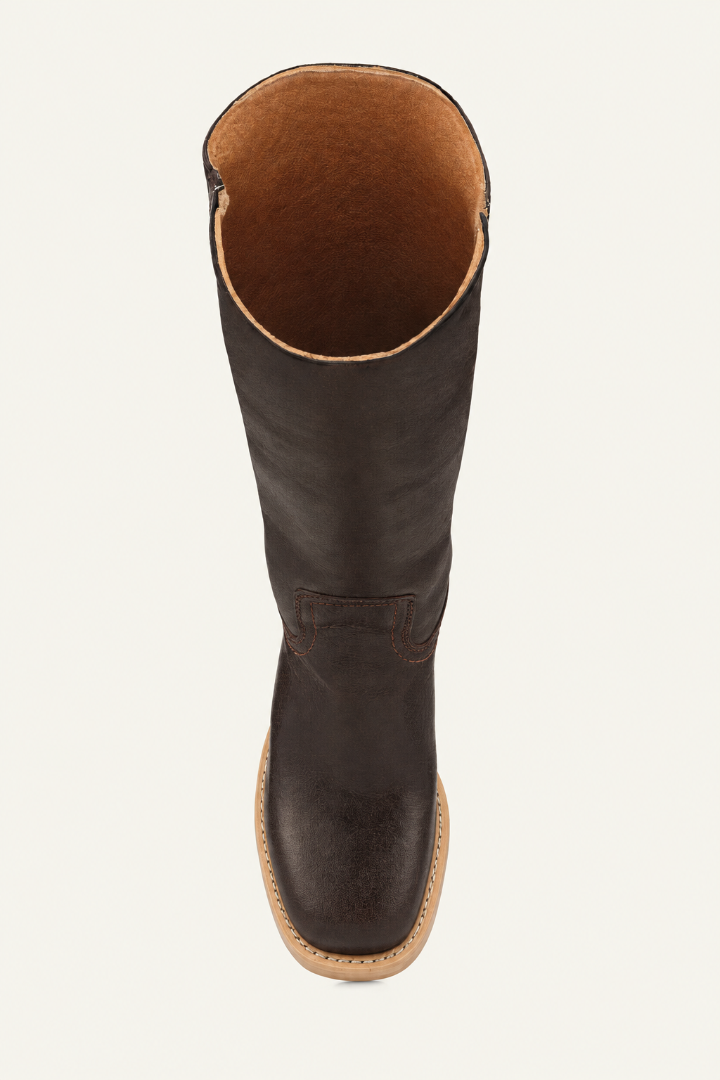 Top-down view of the boot opening and toe box