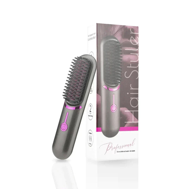 Back view of the portable cordless hair styling brush showing sleek contours