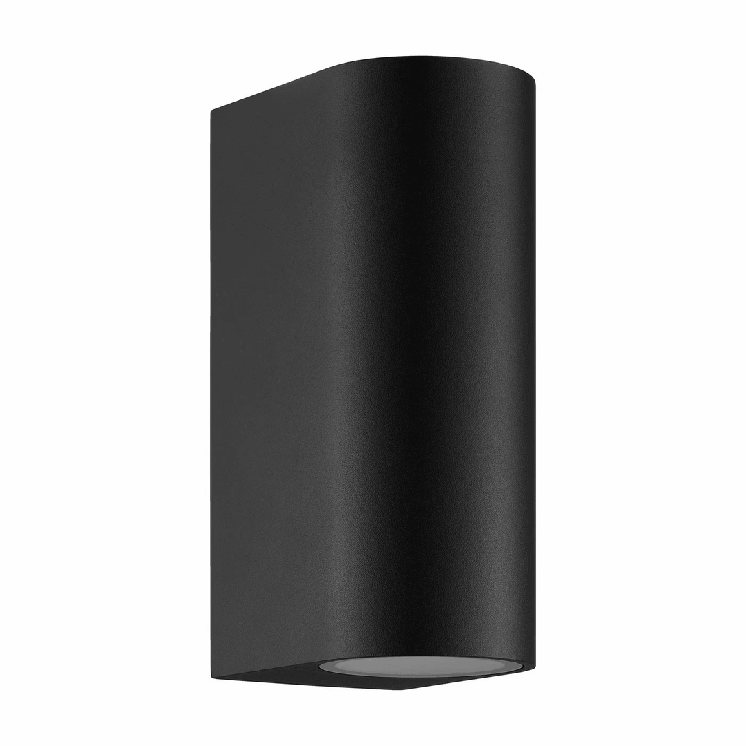 Studio product shot of the Dion black oval outdoor GU10 wall lamp fixture