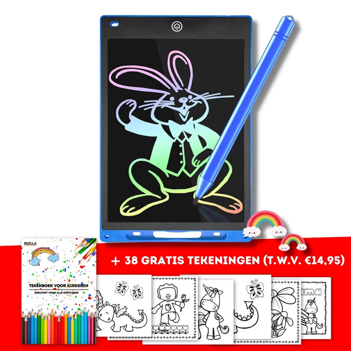 Child drawing on black and blue LCD writing board educational toy