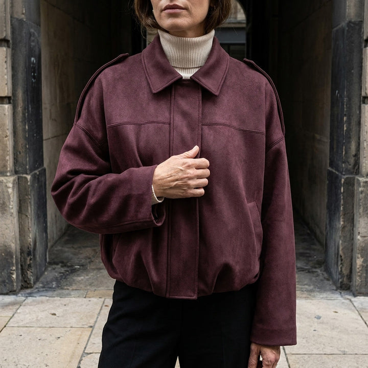 Casual outerwear zip up jacket featuring a flattering fitted waist