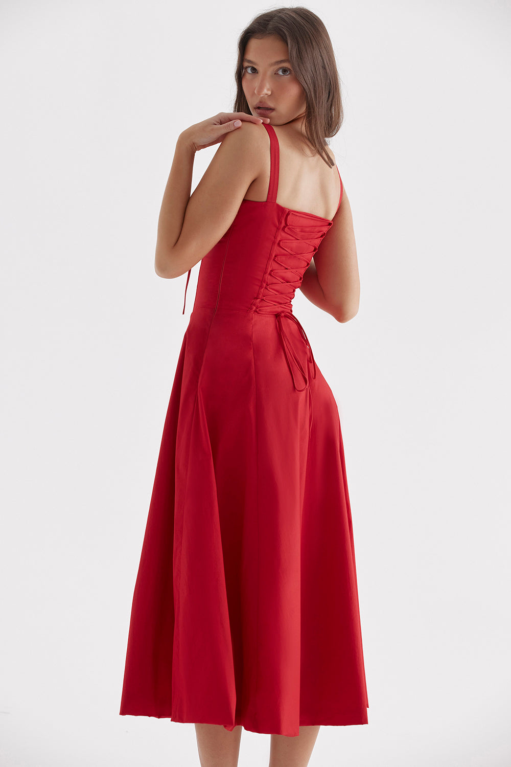 Fabric and pattern detail of the women's floral bustier dress