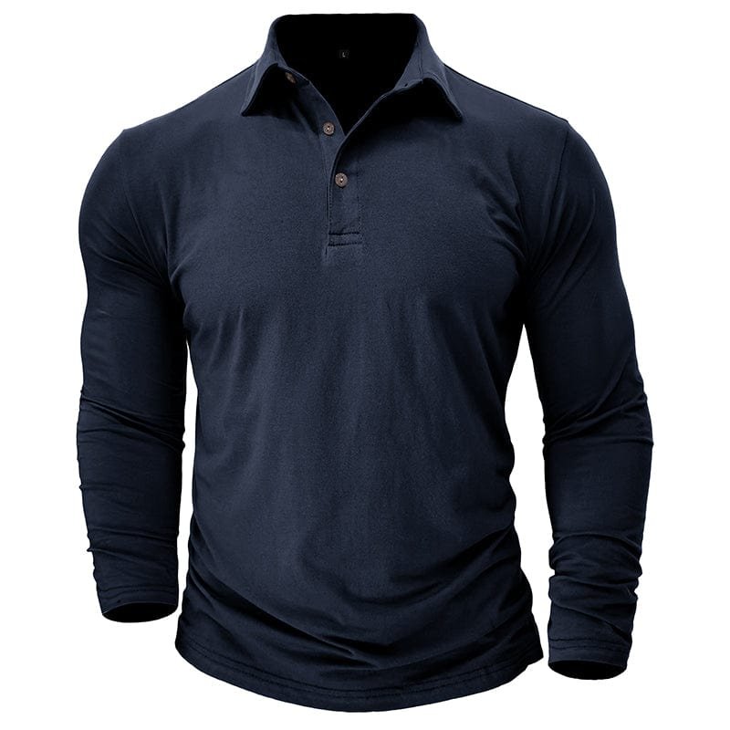 Men's navy long-sleeve polo shirt front view