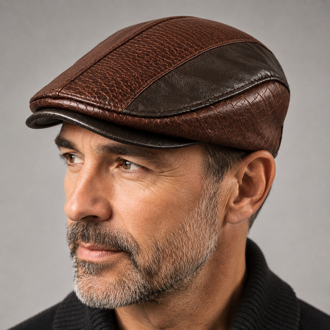 Man wearing the stylish multi-panel driving cap with a low-profile silhouette