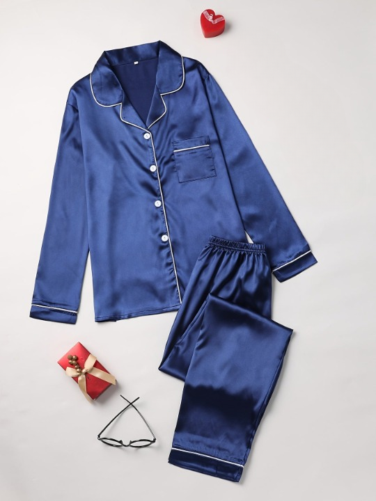Women's two-piece sleepwear set top showing soft fabric detail