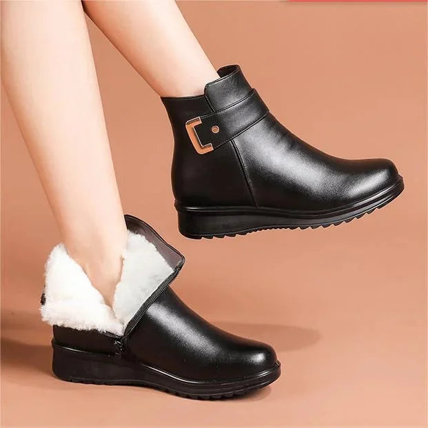 Comfortable casual winter boots for women with warm fuzzy interior and durable sole