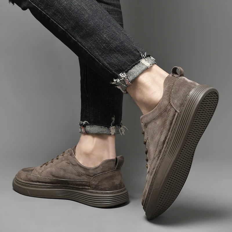 Top view of comfortable brown casual shoes for men