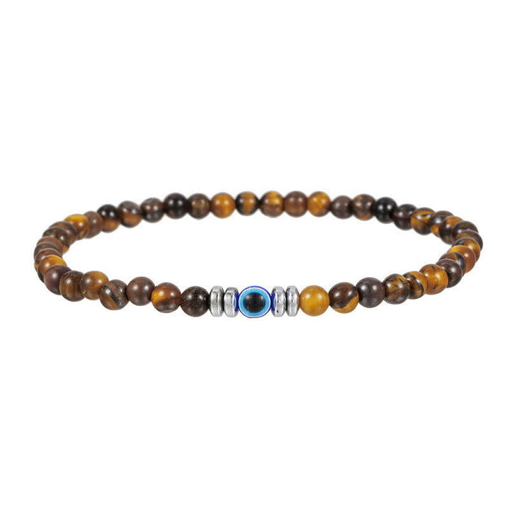 Minimalist mens beaded bracelet in natural stone with evil eye