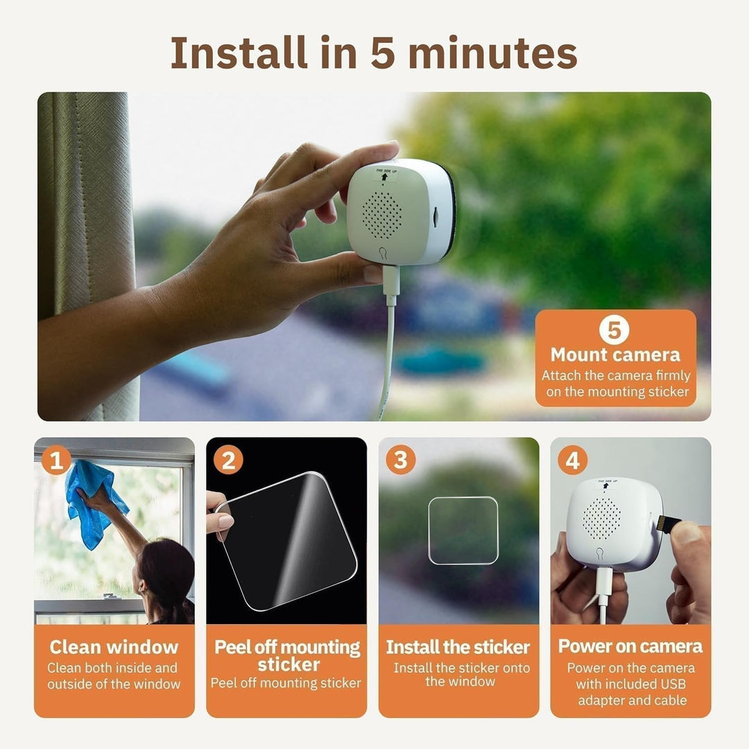 Smart magnetic crystal-clear window security camera front view