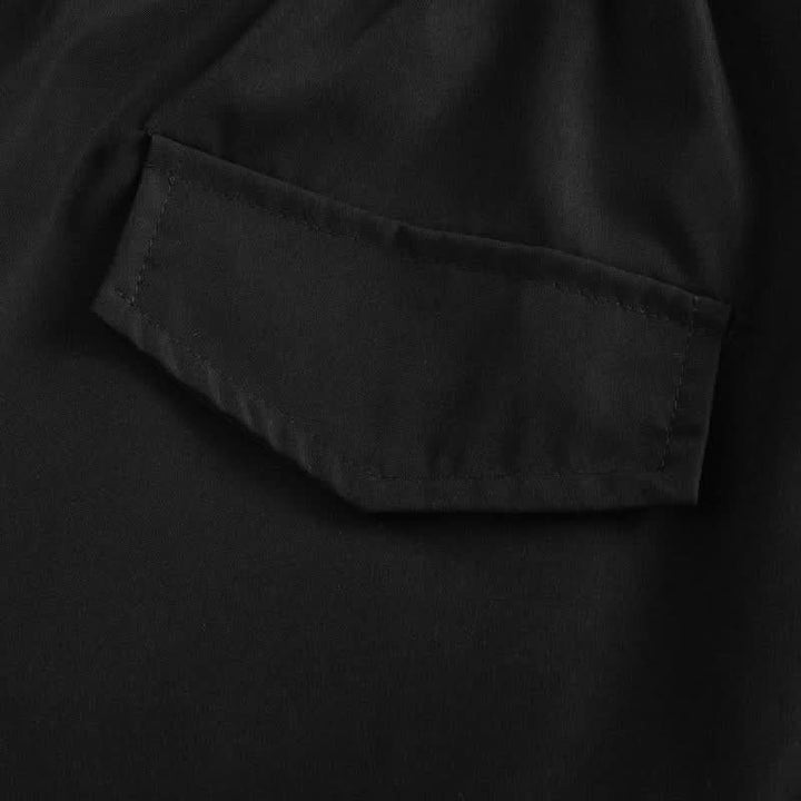 Folded stack of mens modern relaxed style utility shorts
