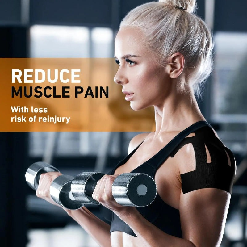 Waterproof kinesiology tape designed for secure shoulder muscle support during exercise