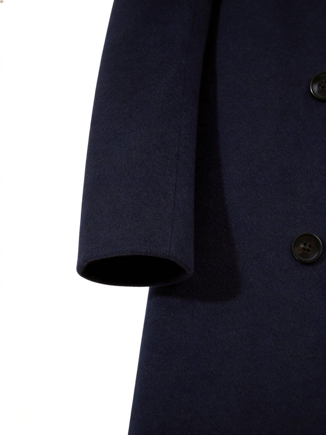 Back view of the men's formal trench coat highlighting the storm flap and center vent.