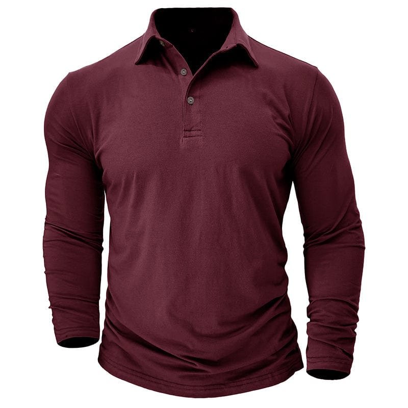 Detailed shot of the ribbed cuff on a men's smart casual long-sleeve polo shirt.