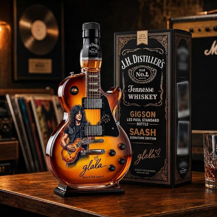 Detailed close-up of music lover gift guitar decanter bottle figurine