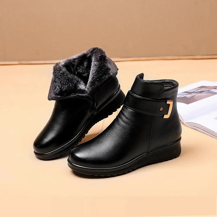 Cozy lined shoes and winter boots showcasing textured tread for slip resistance