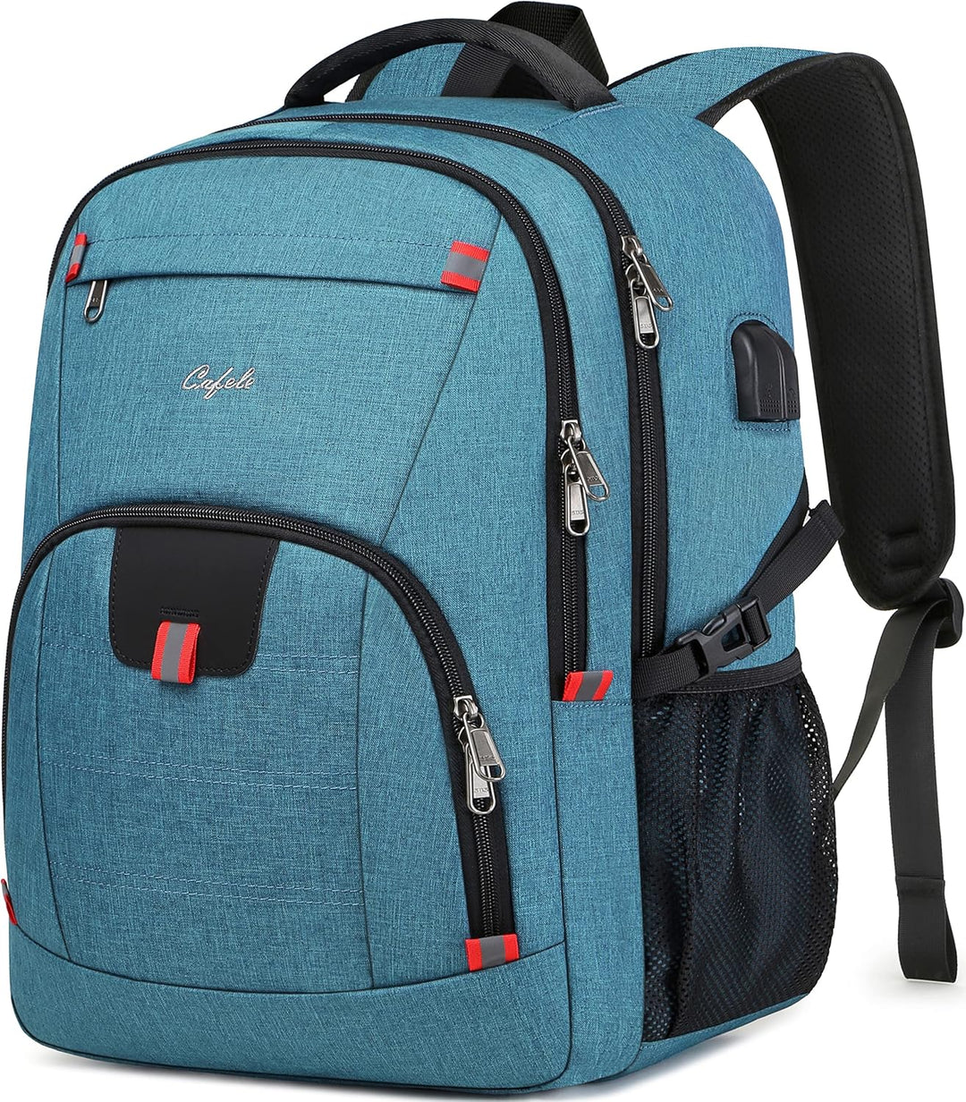 USB port exterior close-up on side of the water-resistant backpack