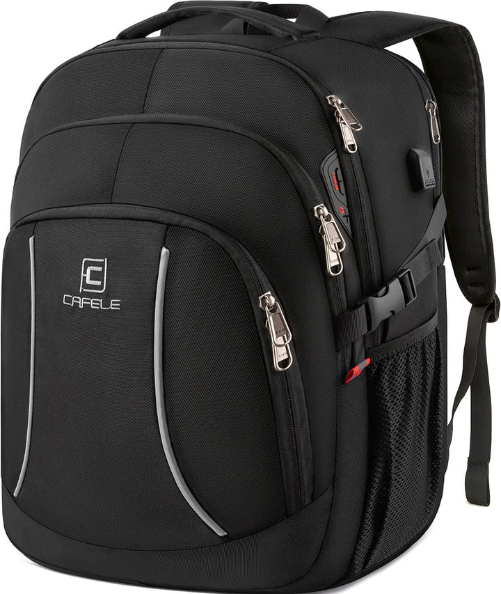 Complete unisex water-resistant laptop backpack package ready for travel