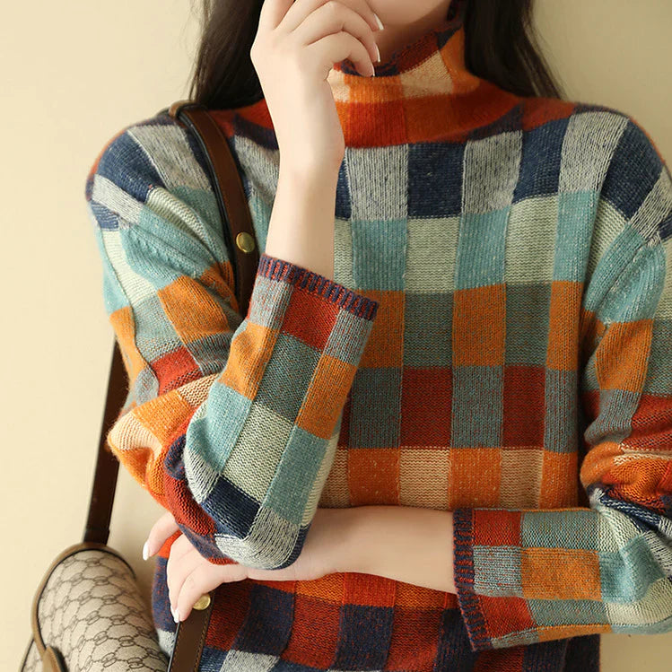 Makenna | Women’s Checked Crew Neck Long Sleeve Sweater