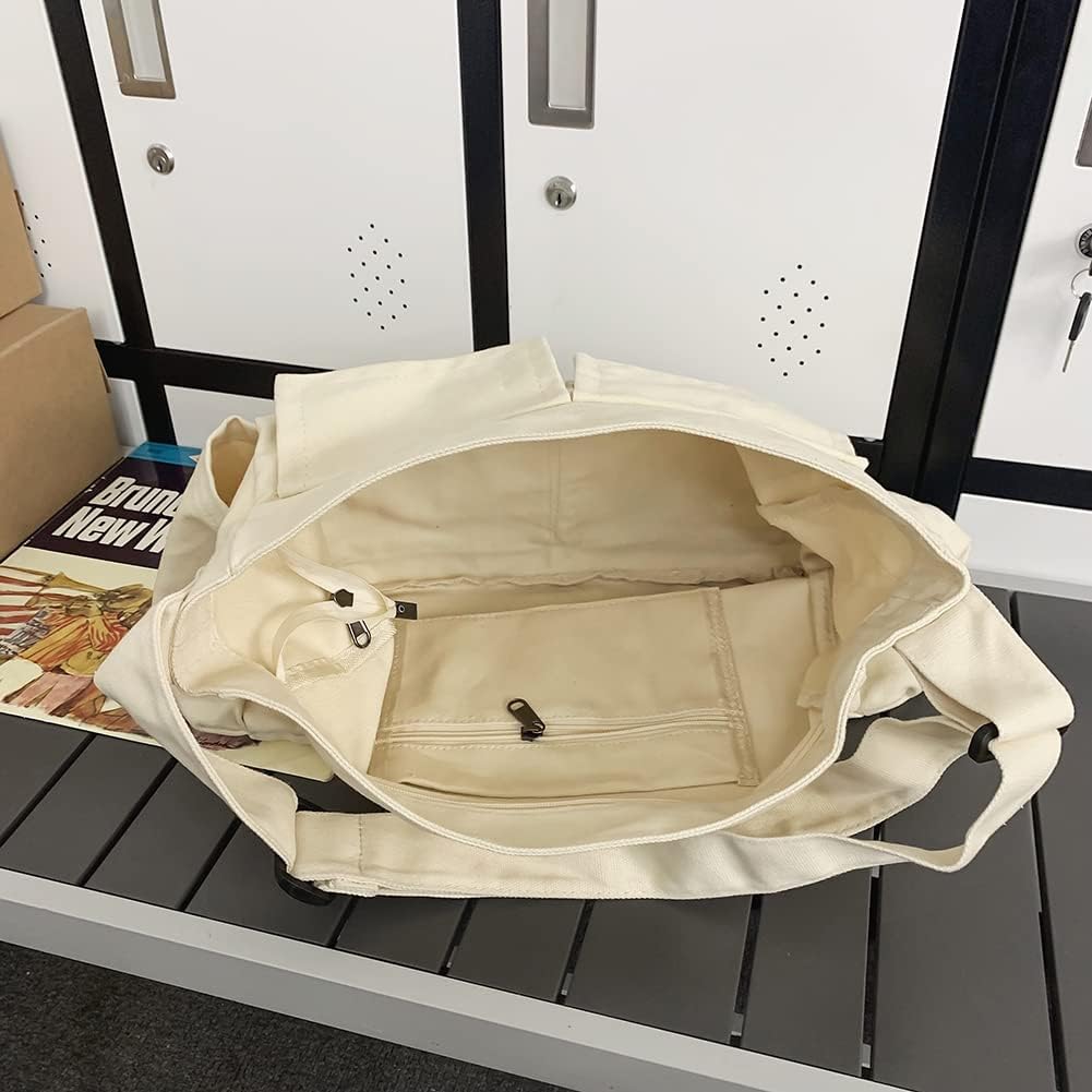 Back view of multitarget canvas messenger bag displaying exterior slip pocket