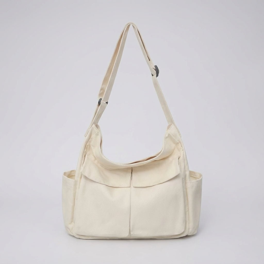 Close-up of durable metal hardware and zipper on travel canvas bag