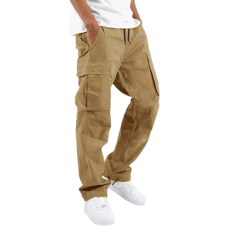 Durable outdoor clothing mens cargo trousers in neutral everyday color