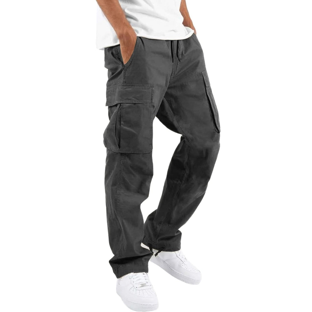 Back view of mens fashion utility pants with structured pocket detailing