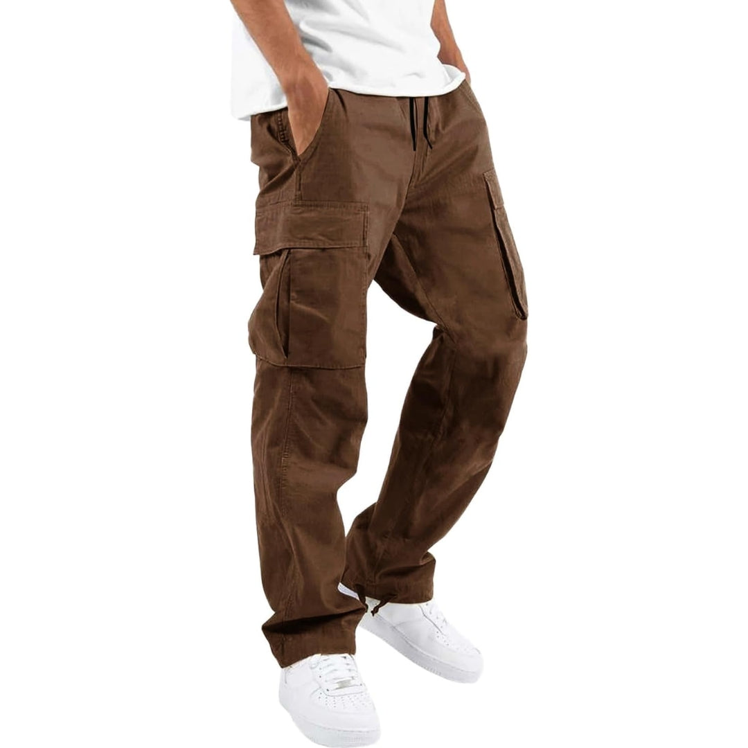 Close-up view of utility pockets on mens streetwear cargo pants