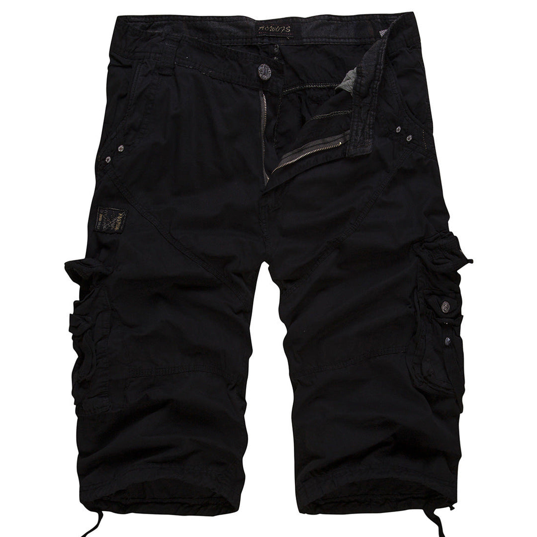 Close up view of multi pocket design on summer cargo shorts for men
