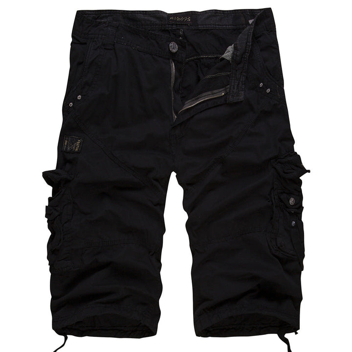 Close up view of multi pocket design on summer cargo shorts for men