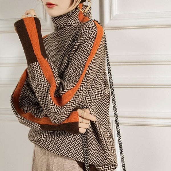 Tavienne | Women’s Herringbone Turtleneck Sweater
